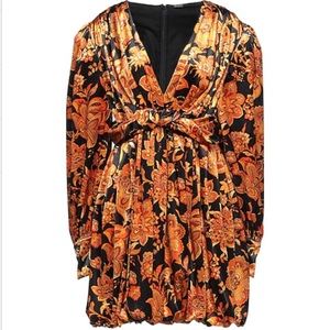 NWT Dodo Bar Or velvet Dalida mini dress w/ puff balloon sleeves deep v neck